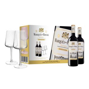 Estuche Marqués de Riscal Reserva 2021 con dos botellas de 75 cl y dos copas